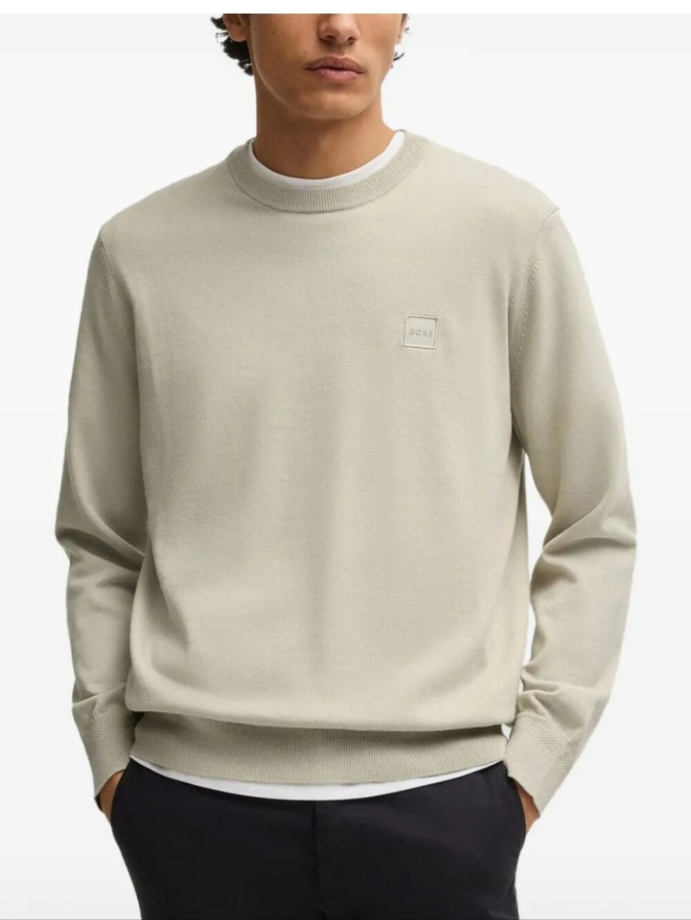 BOSS Men's Crewneck Sweater in Light Beige